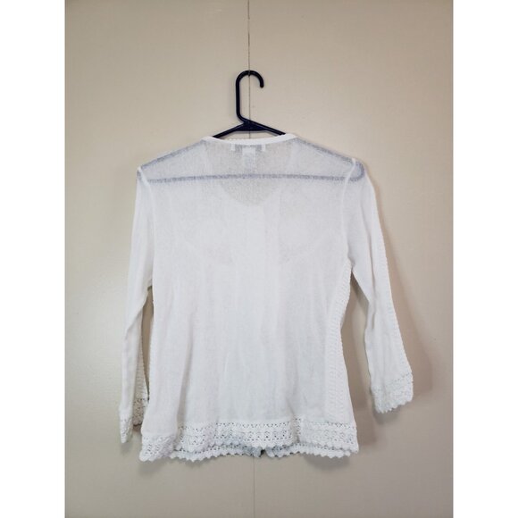 Kikit Knitwear Womens L Sweater 100% Cotton White Sheer Y2K Boho Crochet Button - Picture 2 of 5